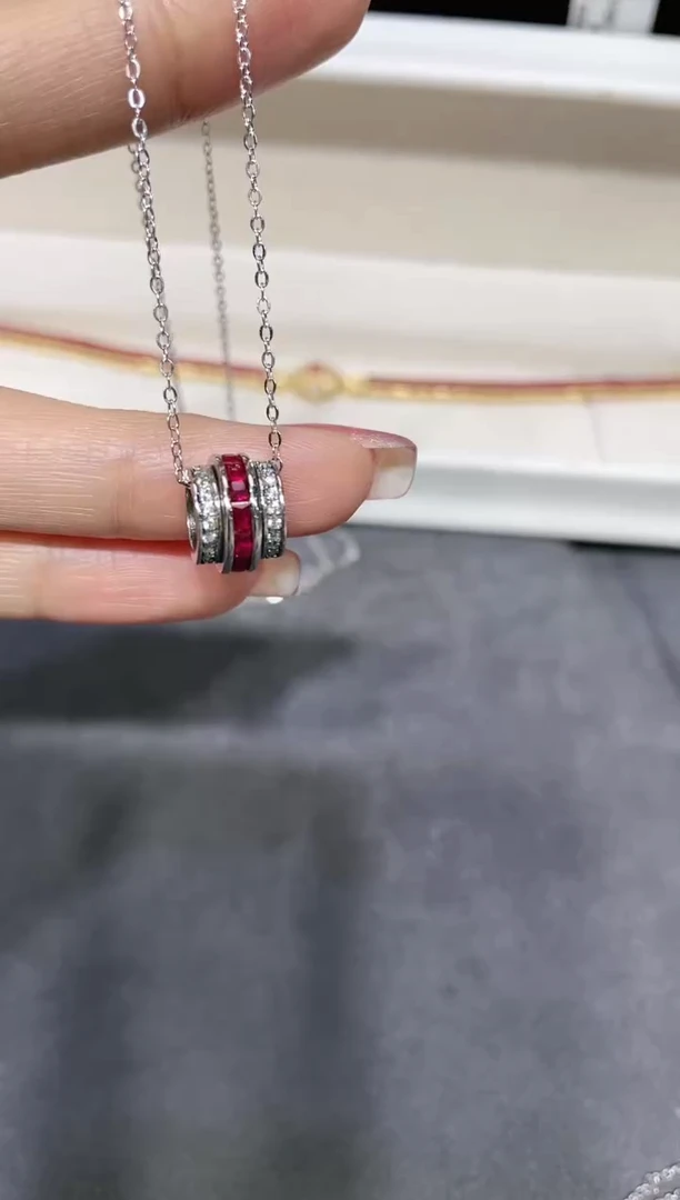 培育红宝石S925银镶嵌合成（培育）红宝石项链路路通777