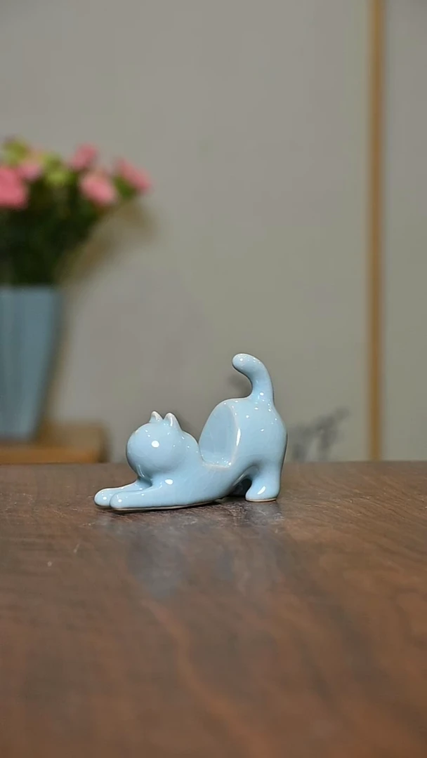 小猫手机支架 天青 朱家汝窑款