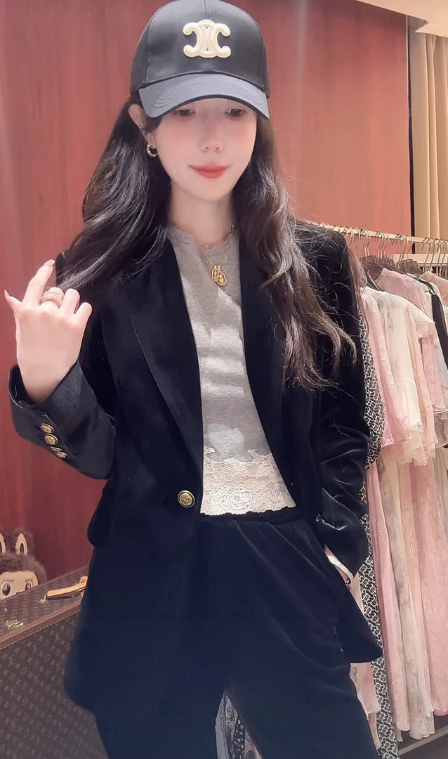 DEDM•STUDIO/气质小众静奢千金感戗驳领丝绒西服外套2508WT/72078