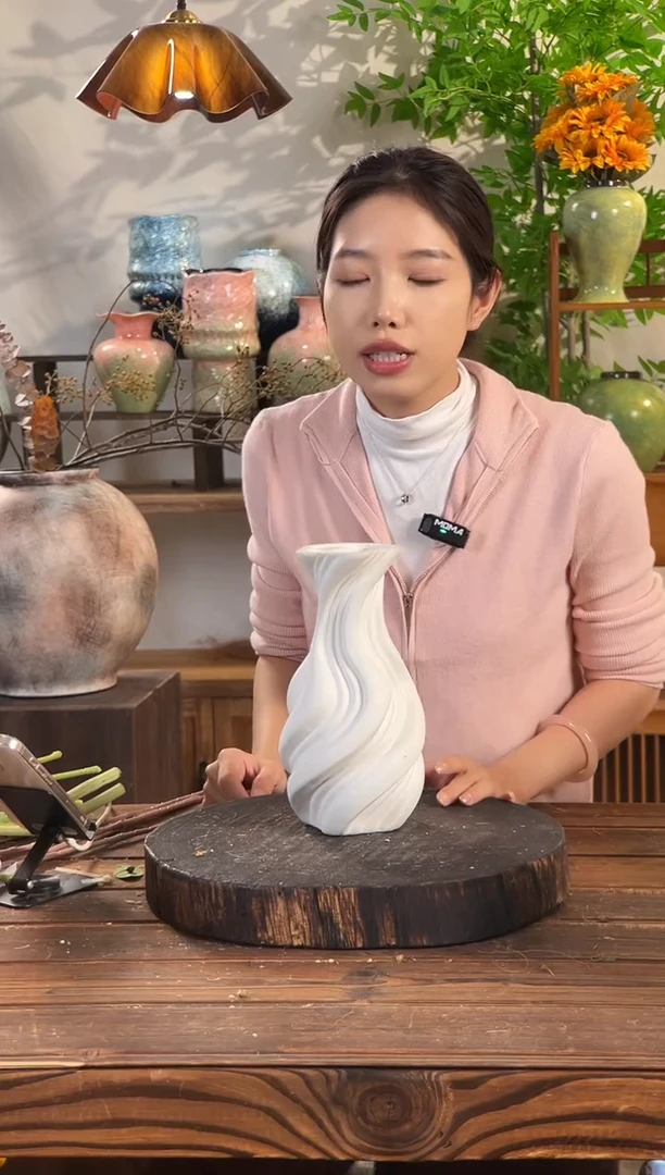 【丝绸白-斜纹玉壶】无孔水培桌面陶瓷花瓶干花鲜花客厅插花