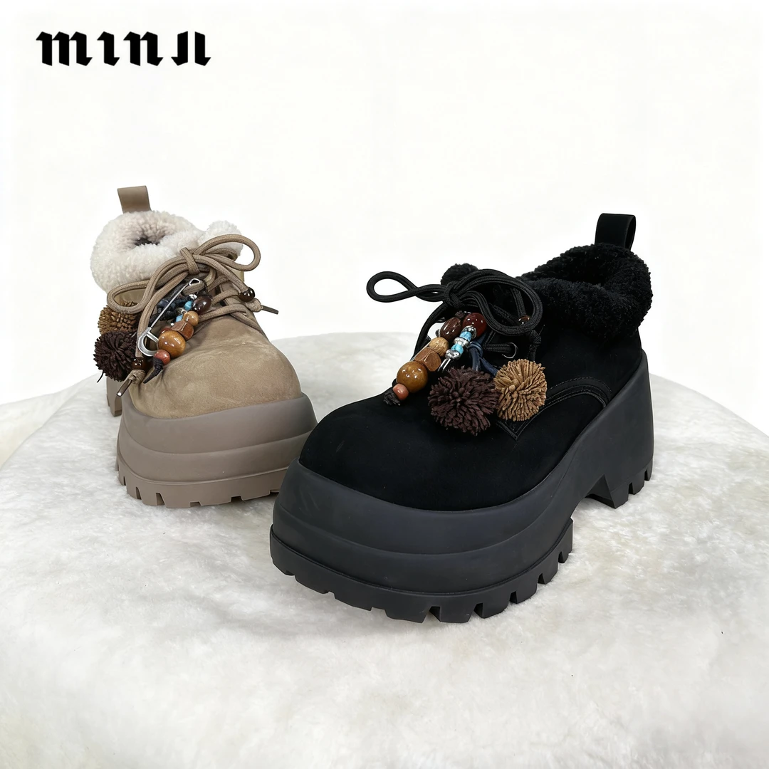 25敏儿深口防水台舒适松糕鞋乐福鞋系带老爹鞋冬季加绒2667-730