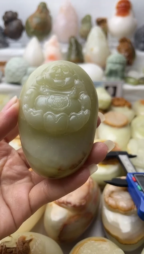 石材方解石材质手把件弥勒佛