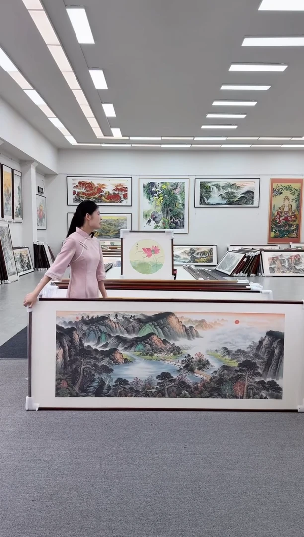 国画手绘 旭日东升 219*88