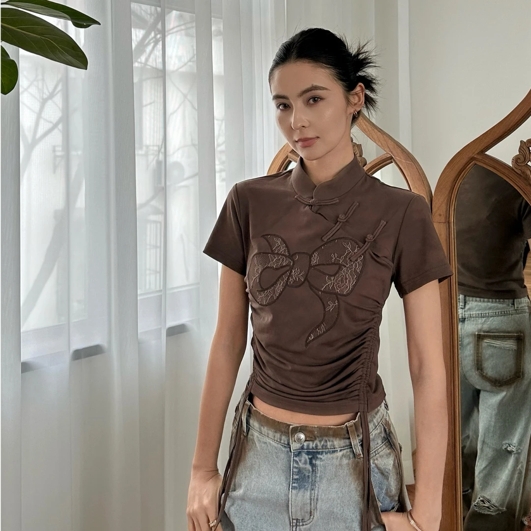 FORDARE设计师品牌25春装  国风盘扣蝴蝶结 抽绳T恤