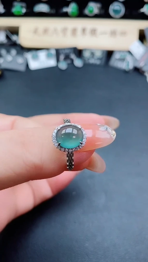 银S925镶嵌戒指翡翠1