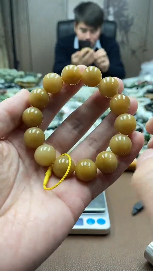 未镶嵌手串和田玉新疆且末黄金糖15圆