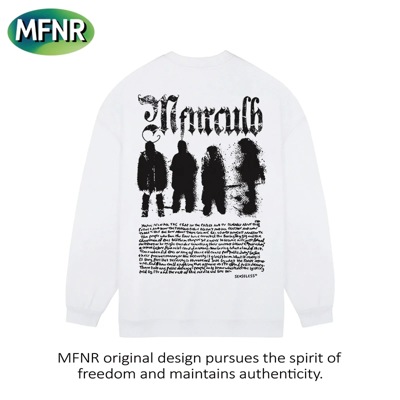 秋季百搭美式复古潮牌印花长袖男情侣小众圆领宽松重磅纯棉T恤潮