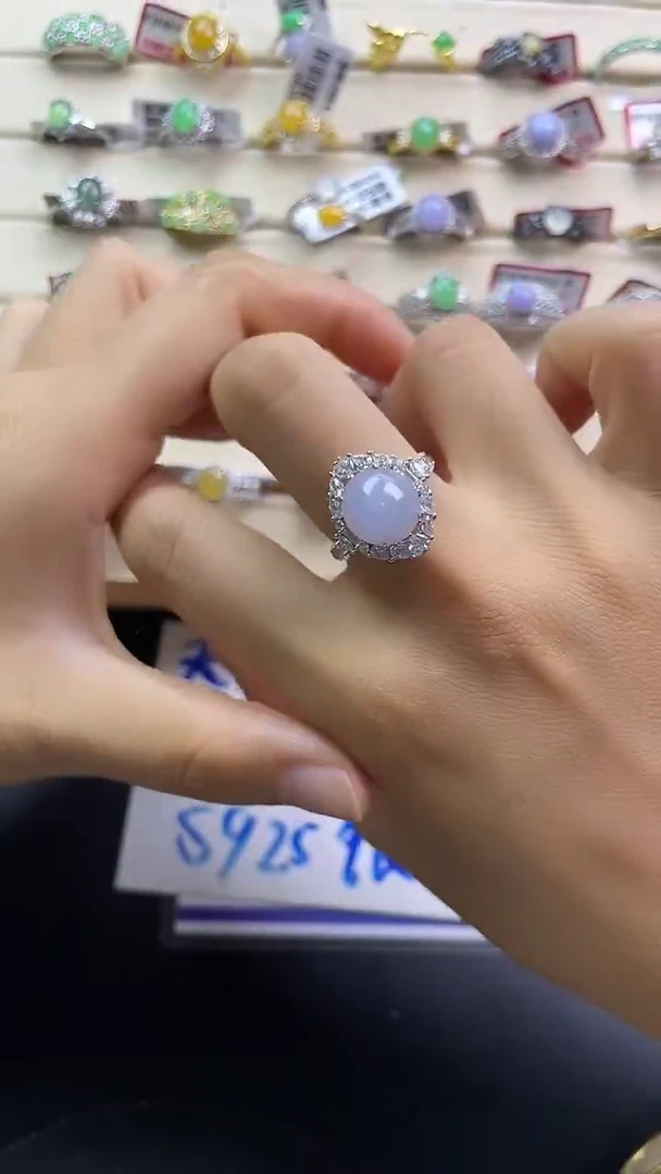 银S925镶嵌戒指翡翠翡翠 蛋面 银S925镶嵌