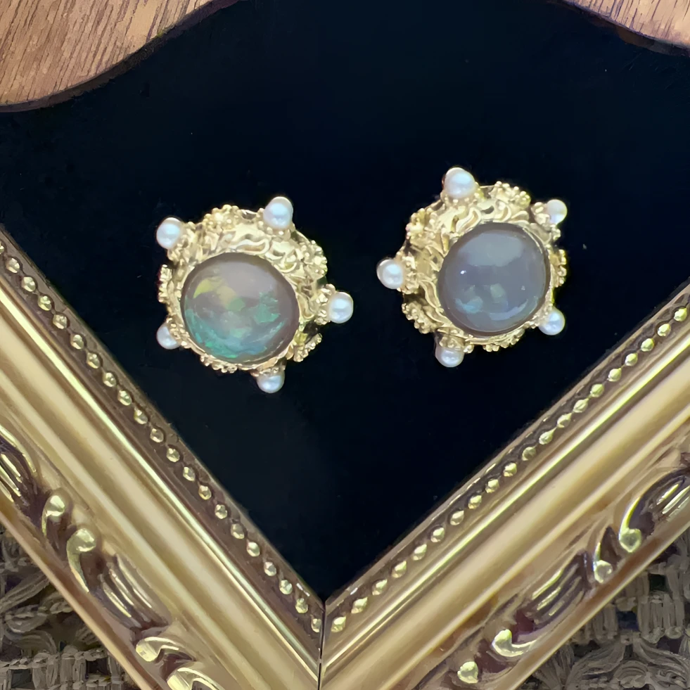 合金琉璃耳饰 日韩风宫廷风高级感耳饰气质女小众设计感耳钉 448，