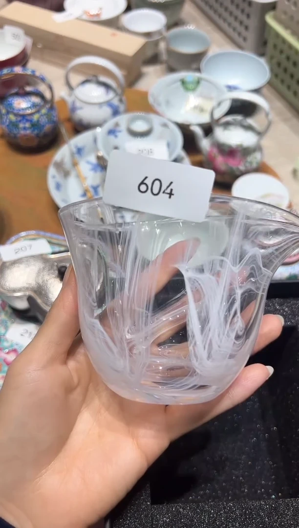 604玻心玻璃非白公道杯 白色条条
