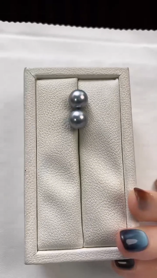 银S925镶嵌耳饰海水珍珠9-10大溪地黑珍珠耳饰