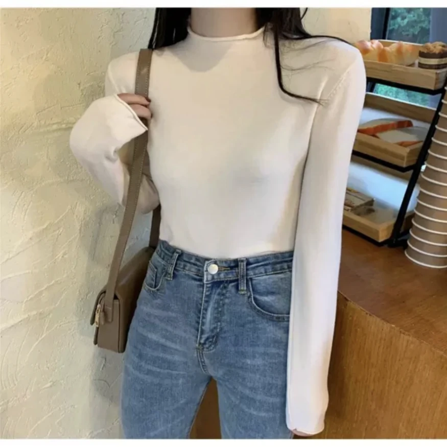 24年新款半高领打底衫秋冬保暖显瘦长袖洋气百搭紧身韩版纯色