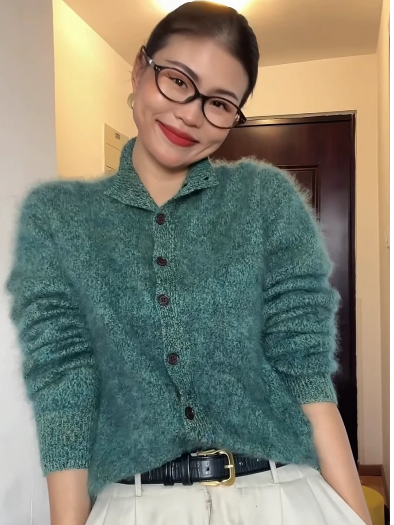 FAZX【大潘工厂】羊绒绵羊毛开衫秋冬内搭羊毛毛衣纯色老钱公主风