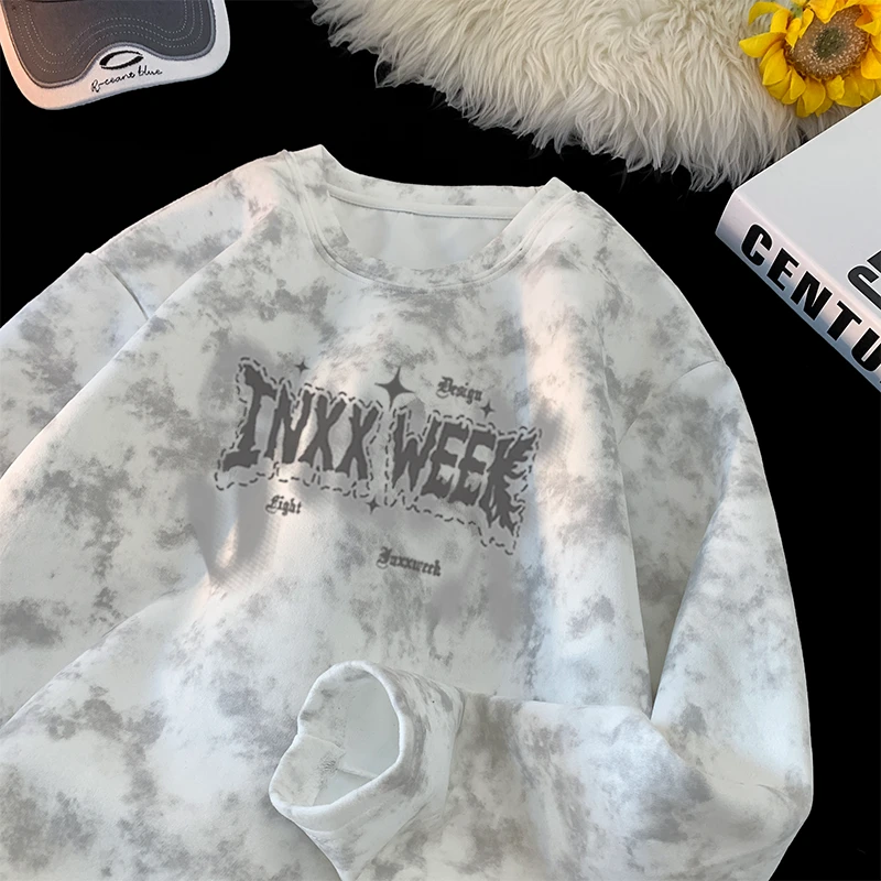 长袖T恤秋季新款重磅百搭扎染设计感上衣美式卫衣小众宽松潮流ins