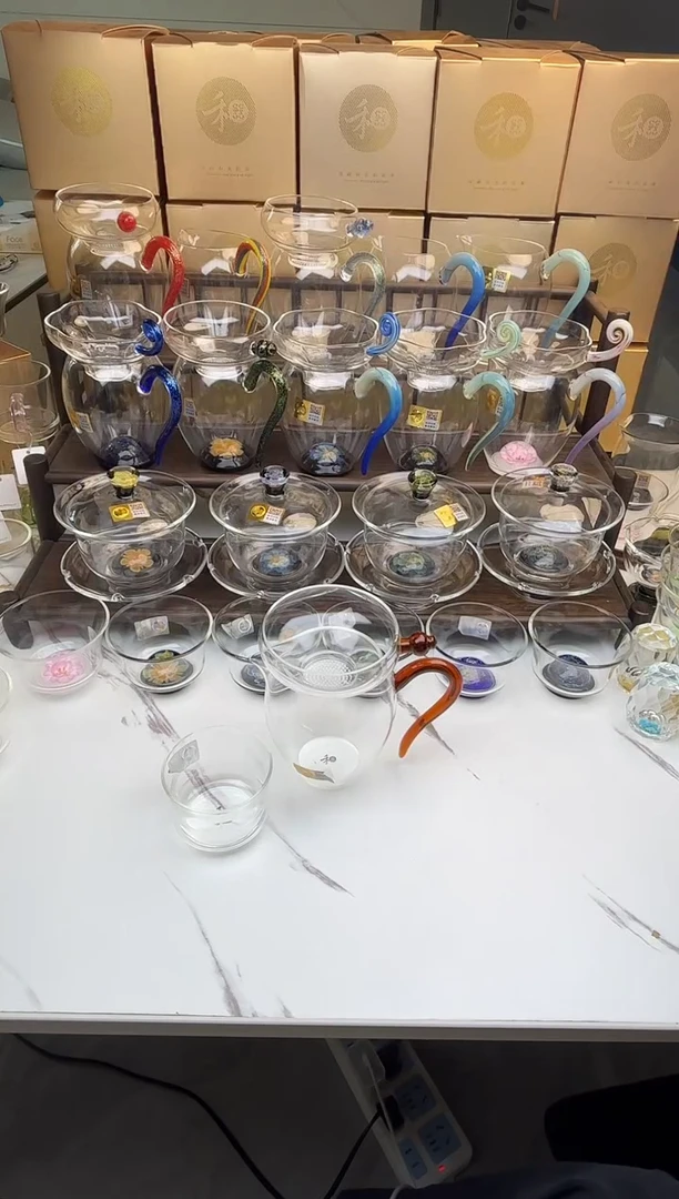 手工艺品琉璃禾器 怡然茶海琥珀＋奉珠茶漏琥珀 普通盒