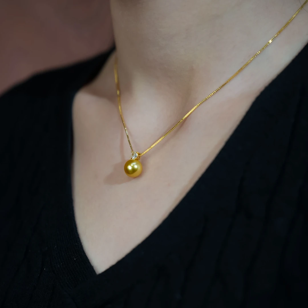 铜合金仿珍珠项链 单颗气质小众金色贝珠吊坠项链