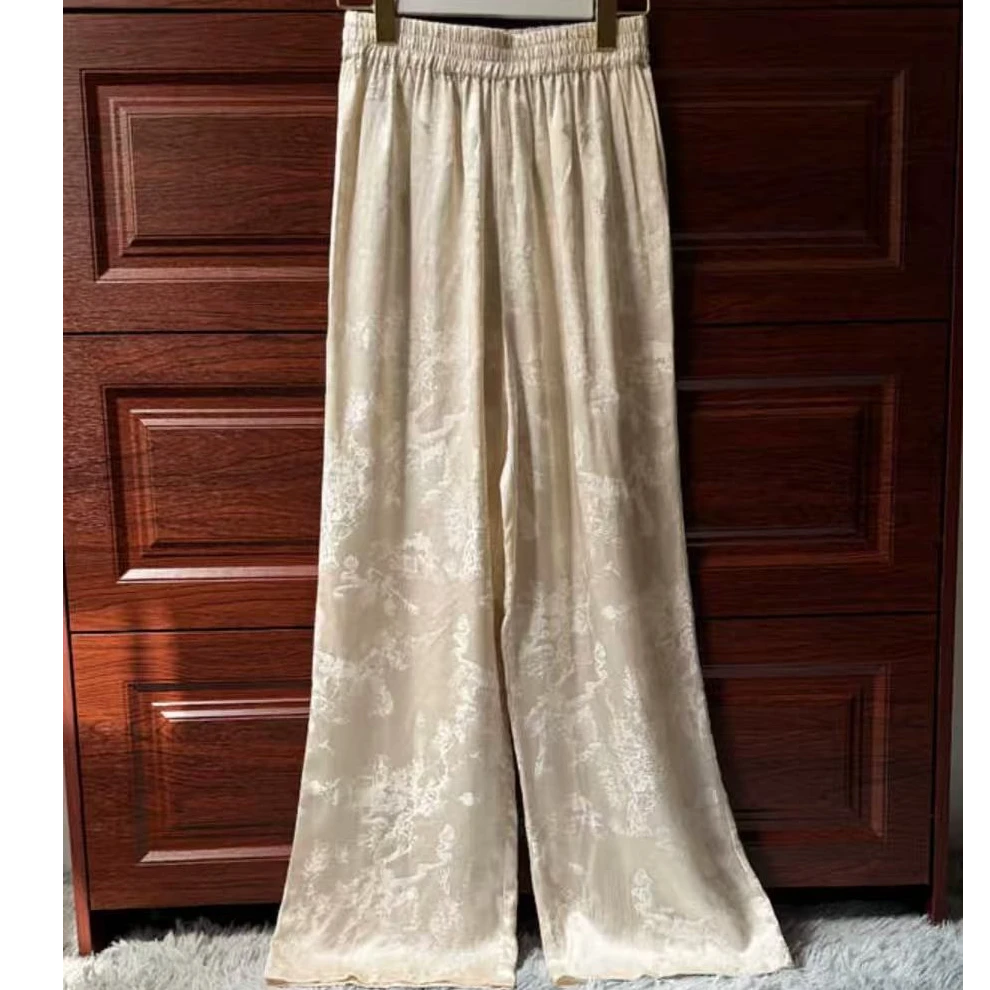 新中式国风裤子女夏季高级感提花垂感薄款阔腿裤女---110