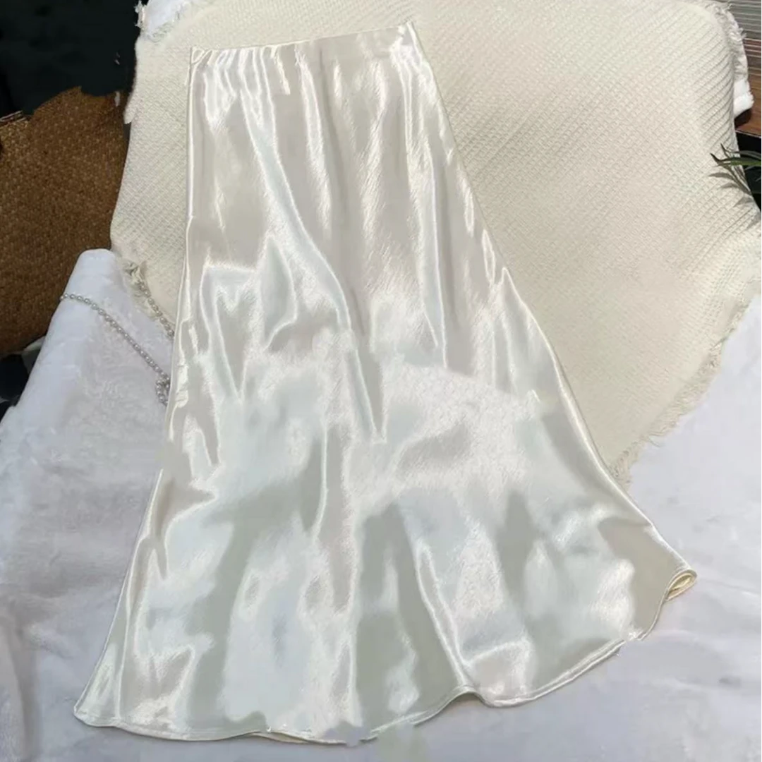 垂感缎面A字显瘦高腰中长款裙女时尚百搭2025A3556———瑶瑶