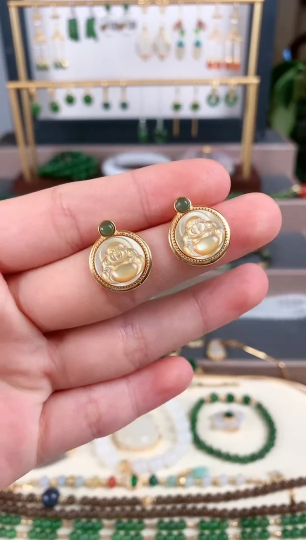 银S925镶嵌和田玉耳饰1