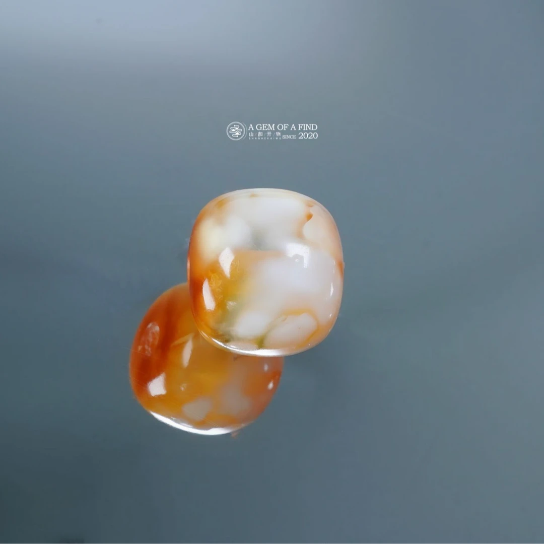 山和开物｜9mm橘沁溶洞荧光瓷白妖花老型文玩配饰 天然琥珀蜜蜡