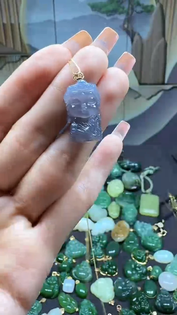 和田玉18K金镶嵌吊坠(不含链)1