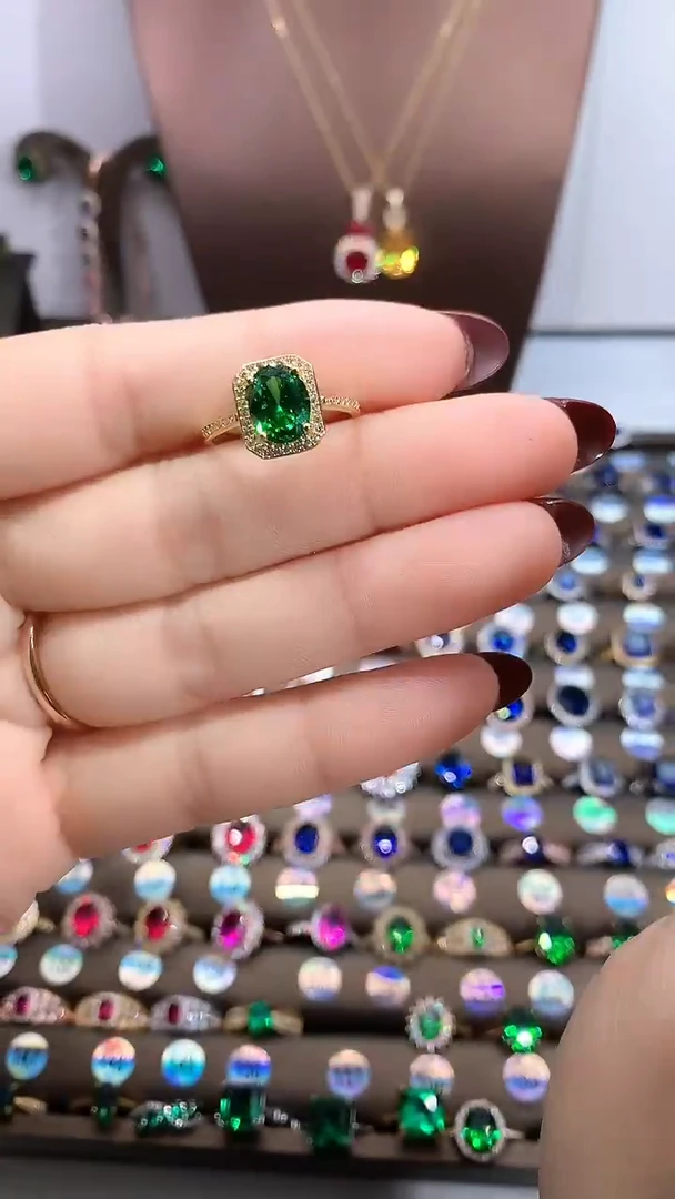 【闪购商品】透辉石戒指银S925镶嵌金色79