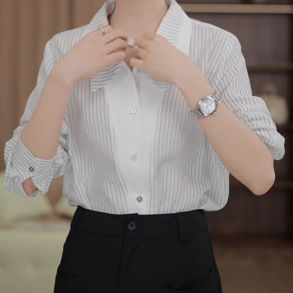 【枯木逢春】轻奢气质条纹长袖衬衫宽松显瘦上衣