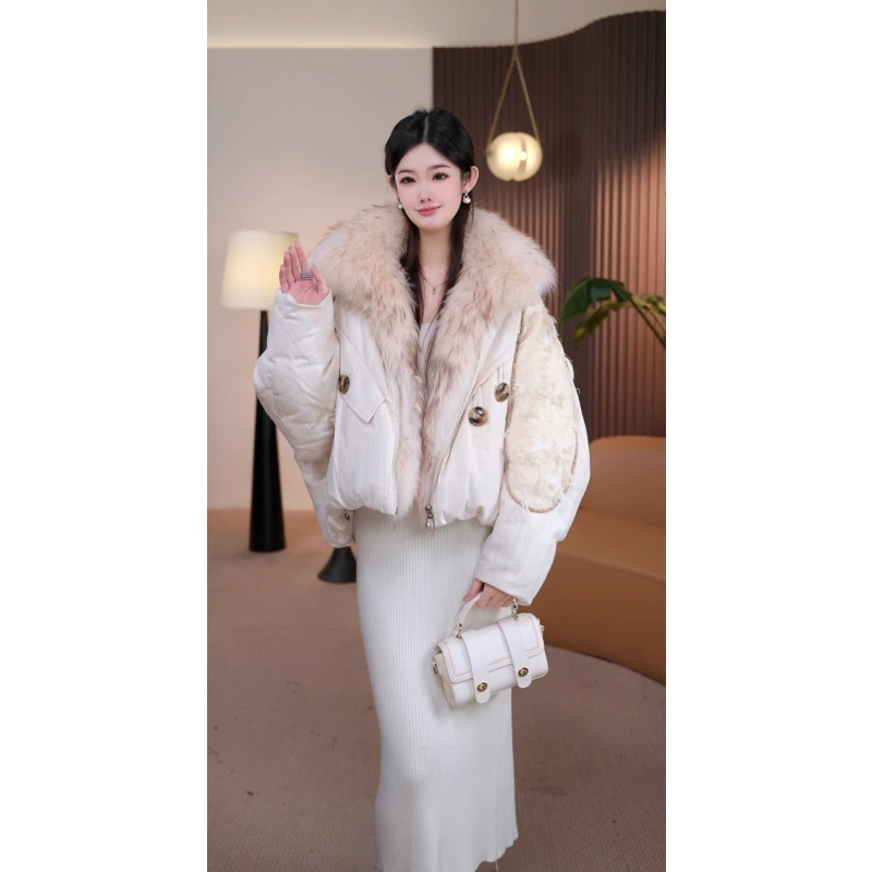 【栀栀专属】25983冬季新款洋气减龄剪花流苏稀有貉子毛皮草羽绒服