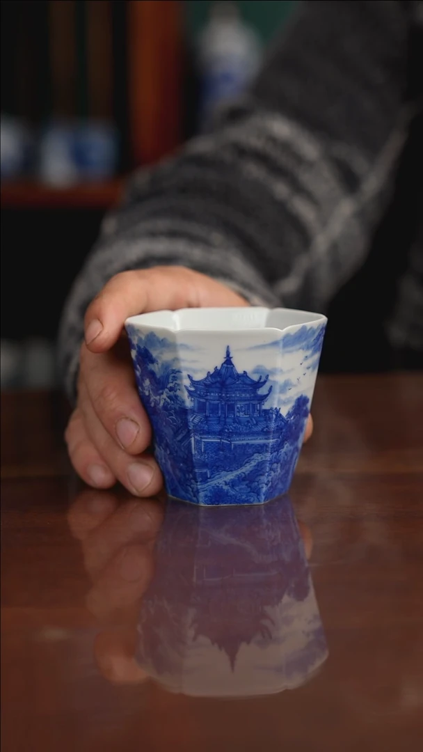 自成堂柴窑青花蓬莱仙境