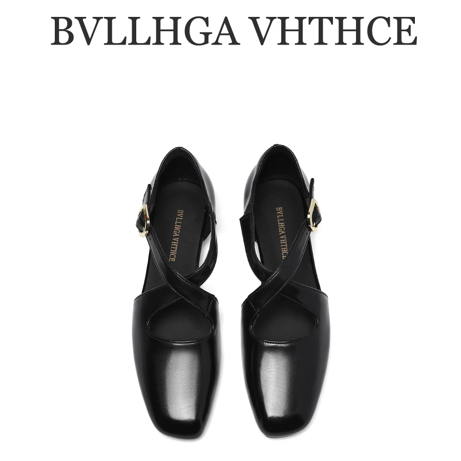 BV【芯片】 新款夏季法式罗马鞋方头百搭胎牛皮单鞋女 D17