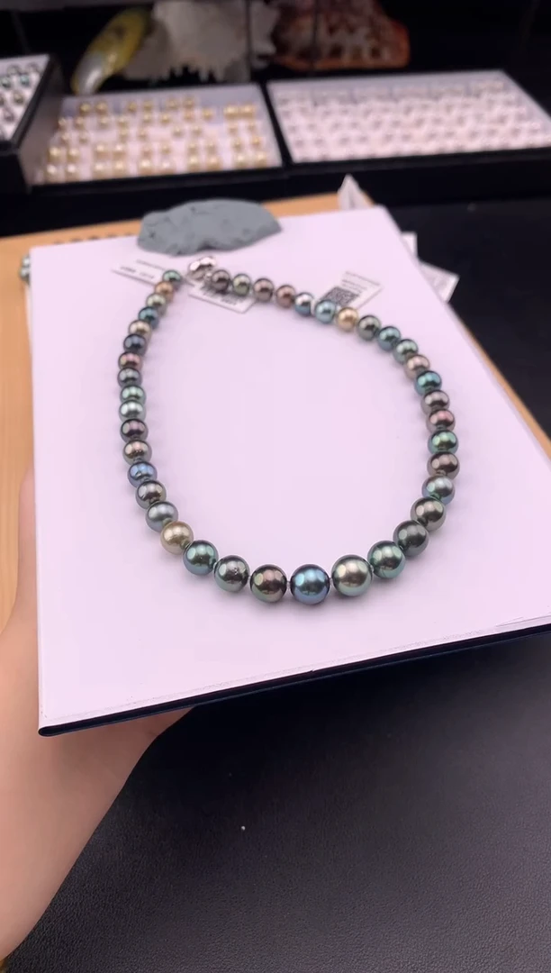 银S925镶嵌颈饰海水珍珠大溪地海水珍珠项链8-10mm银S925