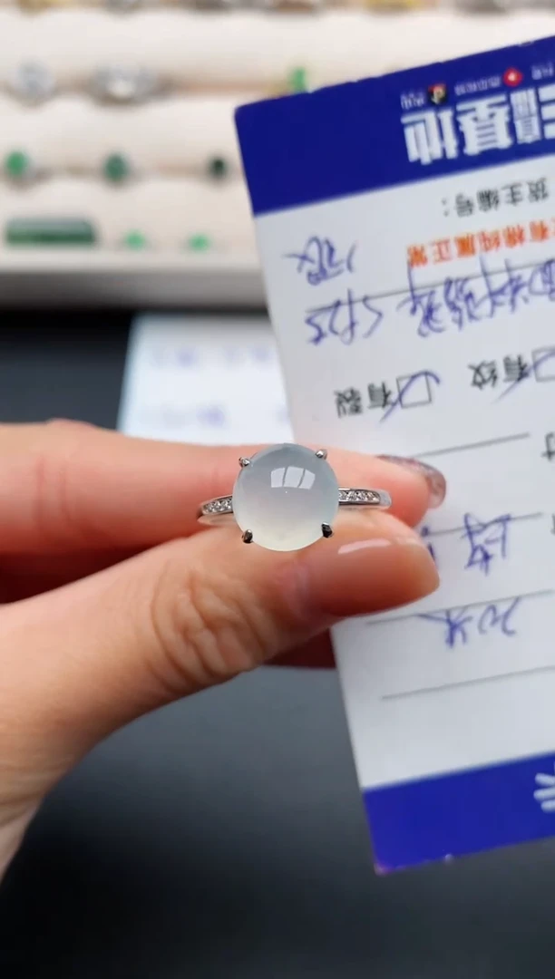 银S925镶嵌戒指翡翠缅甸天然A货翡翠222   4-6