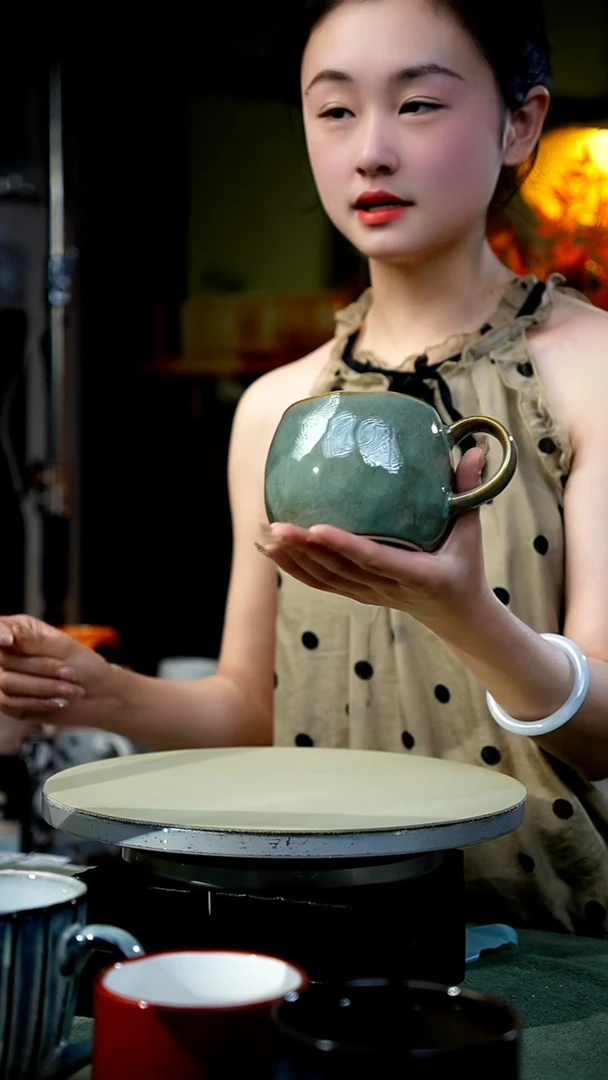 【闪购商品】复古绿色窑变球形单杯/微瑕慎拍