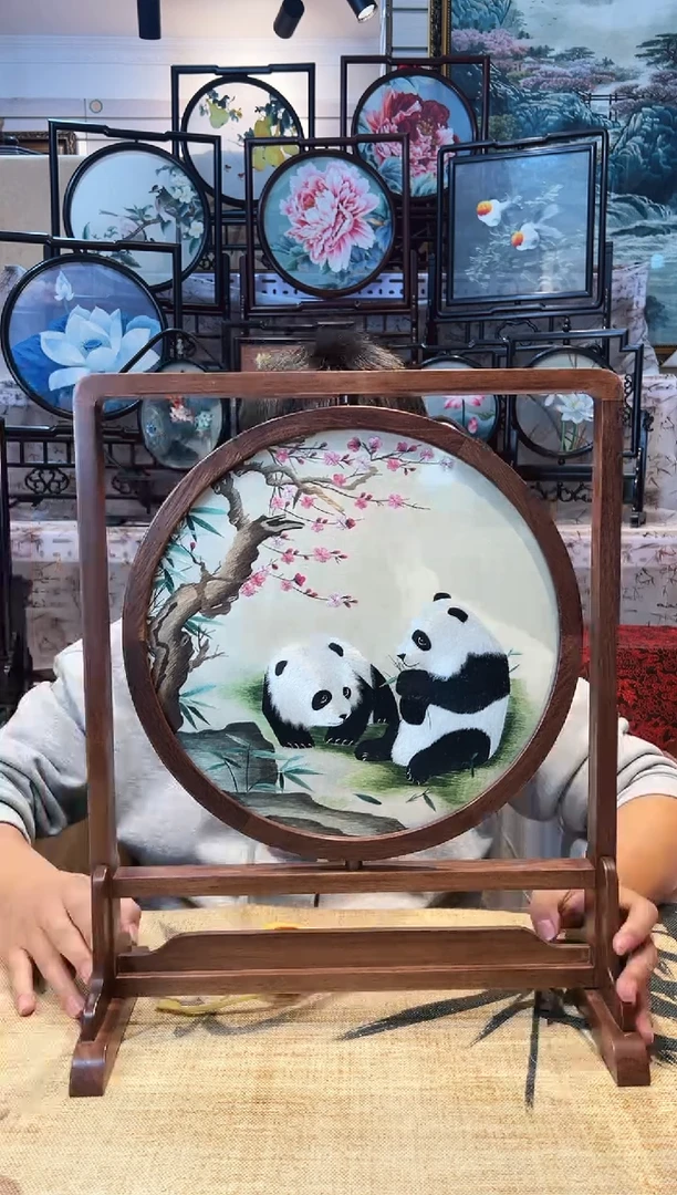 织绣苏绣摆台胡桃木手工双面