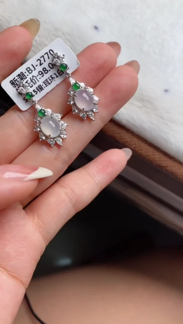 银S925镶嵌戒指翡翠天然A货翡翠