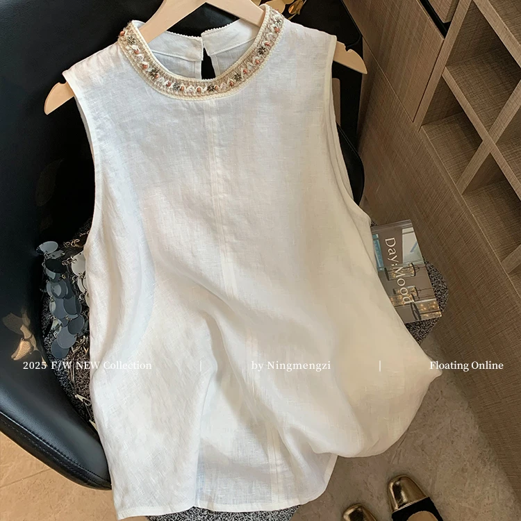 夏季2025年新款民族风编织钉珠气质无袖背心女小众设计感宽松上衣