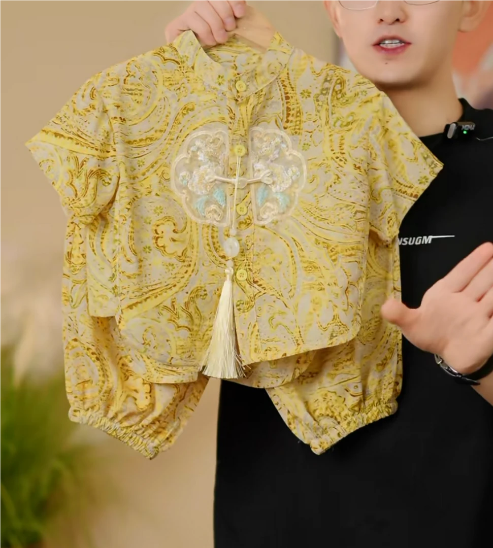 男童夏季套装2025新款新中式儿童夏装短袖短裤宝宝两件套中国风潮