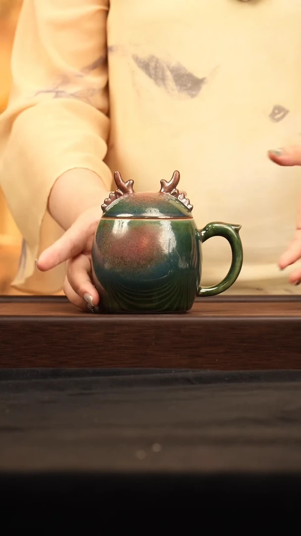 瓷片【海棠陶砂】钧瓷5辰龙大吉杯