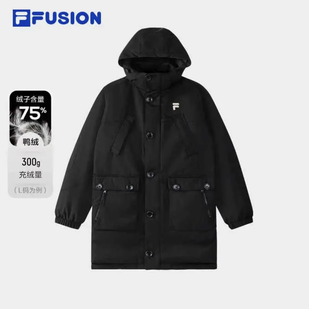 FILA FUSION斐乐潮牌中长款羽绒服男冬新款连帽外套T11M447907F