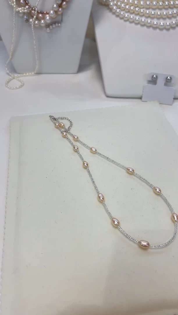 淡水珍珠银S925镶嵌颈饰彩珠项链