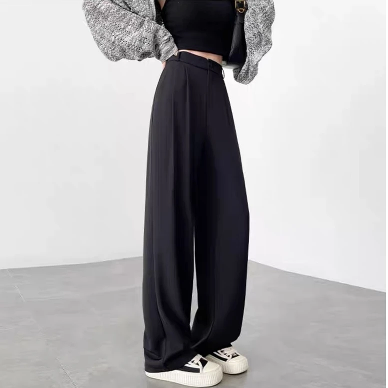 高级阔腿裤女夏高腰压褶设计时尚易打理垂感显瘦休闲拖地西装裤2