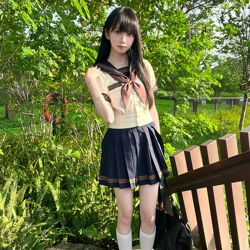 猪猪酱JK制服收腰茶三本泡泡袖水手服套装基础款校供感日系学院风
