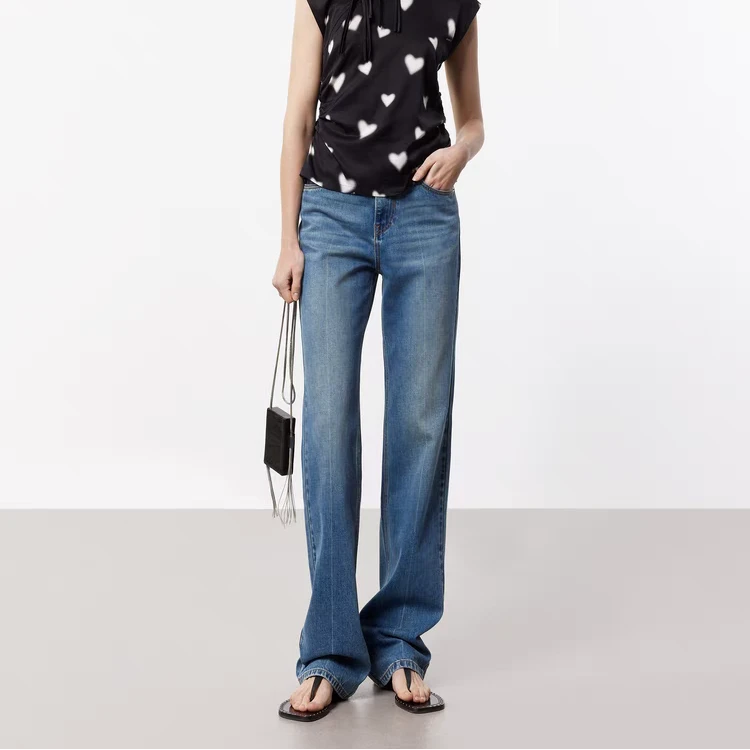 2793秋款2024新品高腰弹性直筒质地棉质牛仔裤XY006