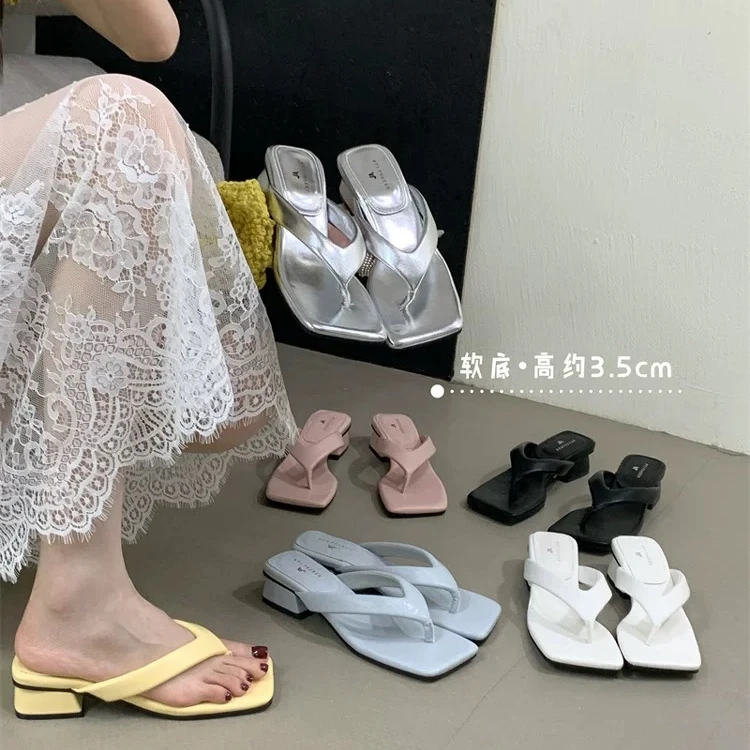 2025夏季新款罗马凉鞋粗跟人字拖外穿沙滩拖鞋G2930