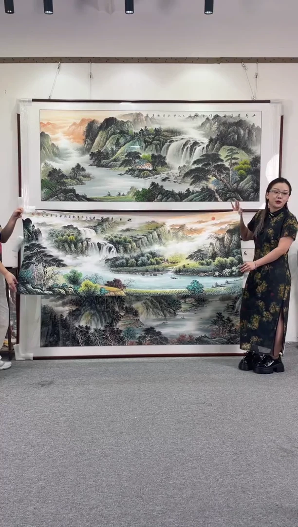 国画旭日东升208*86手绘国画