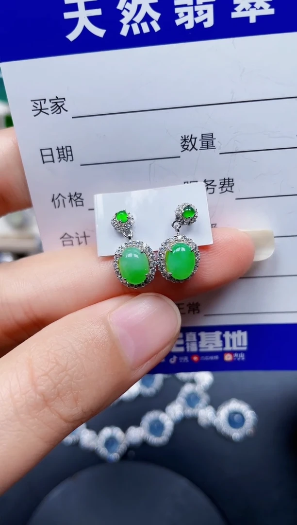 银S925镶嵌翡翠耳饰107