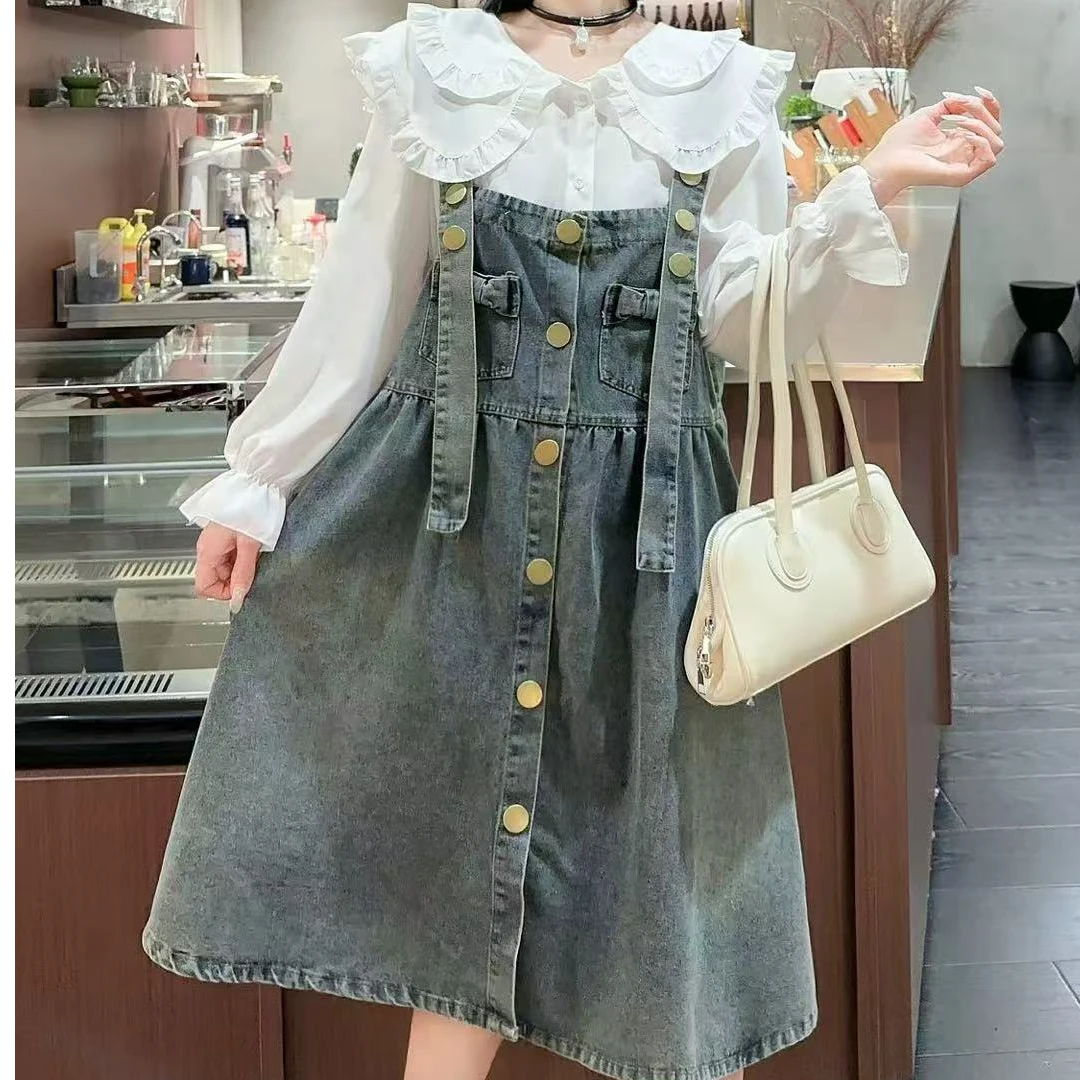胖胖推介牛仔背带裙大码女装早秋新款气质洋气