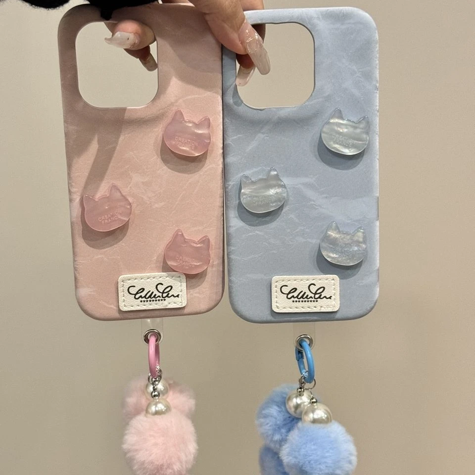 小众绸缎纹立体猫咪适用苹果16手机壳iphone15可爱14promax少女13