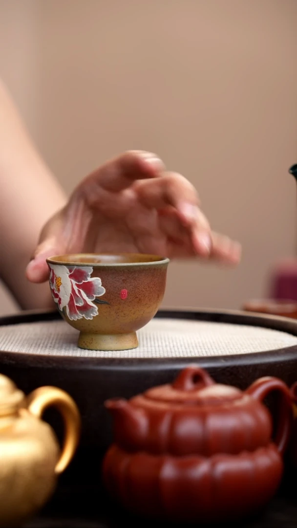 茶壶紫砂柴烧牡丹小碗杯