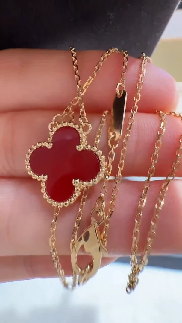 18K金镶嵌颈饰玛瑙/玉髓15mmK黄红玛瑙项链